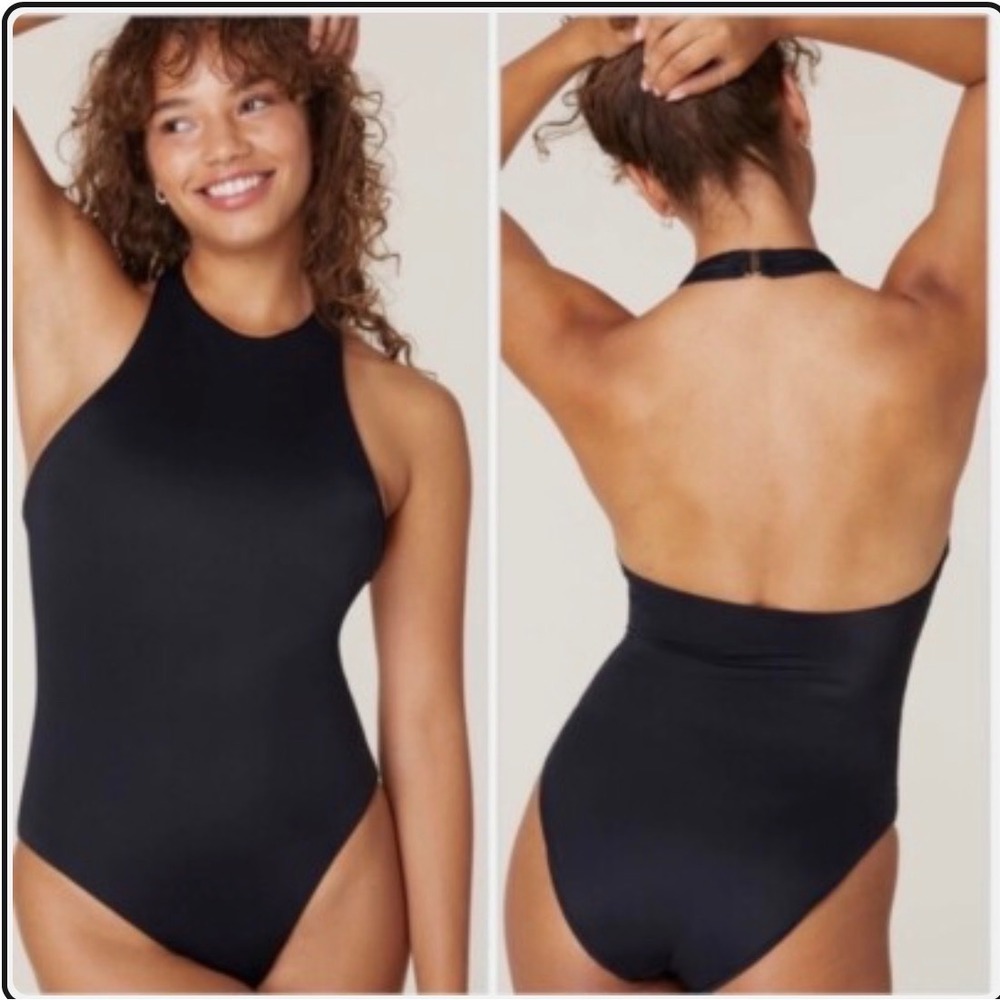 Andie | The Luzon One Piece Swimsuit S Black High Neck Halter Flat Matte